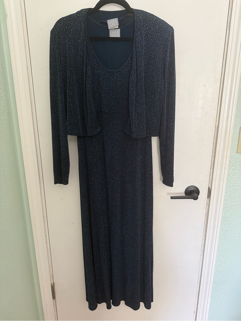 Vintage Navy Sparkle Formal Holiday Dress, matching set with jacket Y2K